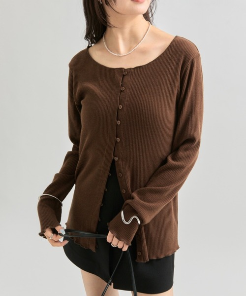 mystic（ミスティック）の「【8色展開◎】起毛リブボタンカーディガン（カーディガン/ボレロ・レディース・グレー/ネイビー/ベージュ/アイボリー/ピンク/ブラウン/ブルー/オフホワイト・FREE）」の4枚目の写真