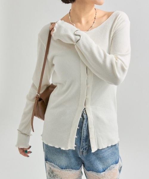 mystic（ミスティック）の「【8色展開◎】起毛リブボタンカーディガン（カーディガン/ボレロ・レディース・グレー/ネイビー/ベージュ/アイボリー/ピンク/ブラウン/ブルー/オフホワイト・FREE）」の2枚目の写真