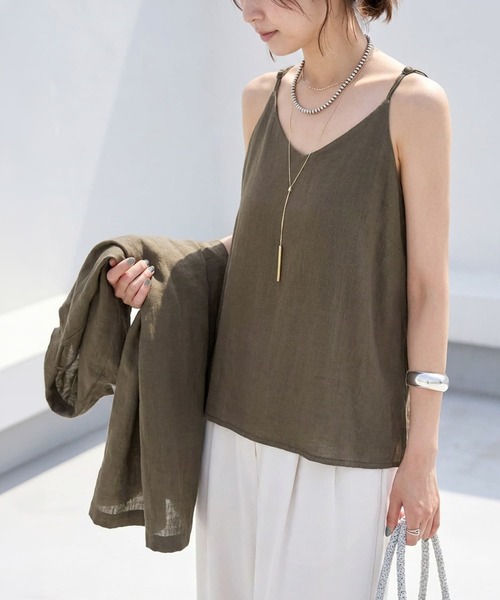STYLE DELI(スタイルデリ)の「麻調綿混素材の羽織りキャミセット(アンサンブル・レディース・ライトベージュ/カーキブラウン・FREE)」の4枚目の写真