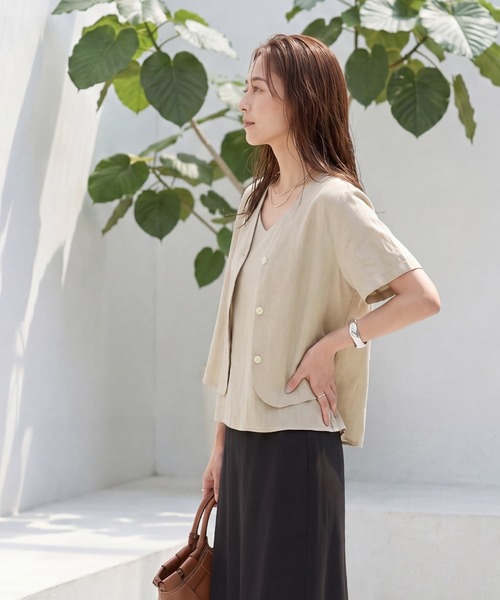 STYLE DELI(スタイルデリ)の「麻調綿混素材の羽織りキャミセット(アンサンブル・レディース・ライトベージュ/カーキブラウン・FREE)」の15枚目の写真