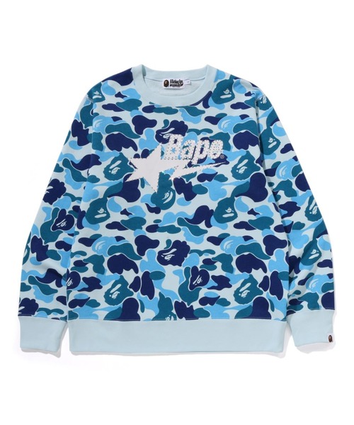 A BATHING APE(アベイシングエイプ)の「ABC CAMO RHINESTONE BAPE STA CREWNECK SWEATSHIRT(スウェット・メンズ・ブルー/ピンク・MEDIUM/LARGE/X-LARGE/SMALL/XX-LARGE)」の1枚目の写真