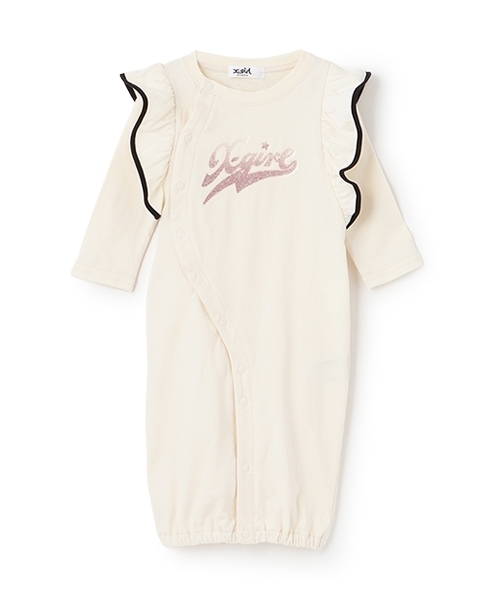 X-girl Stages(エックスガールステージス)の「ラメロゴプリント袖フリル2WAYオール(ロンパース・キッズ・ライトブルー/アイボリー・50-70cm)」の2枚目の写真