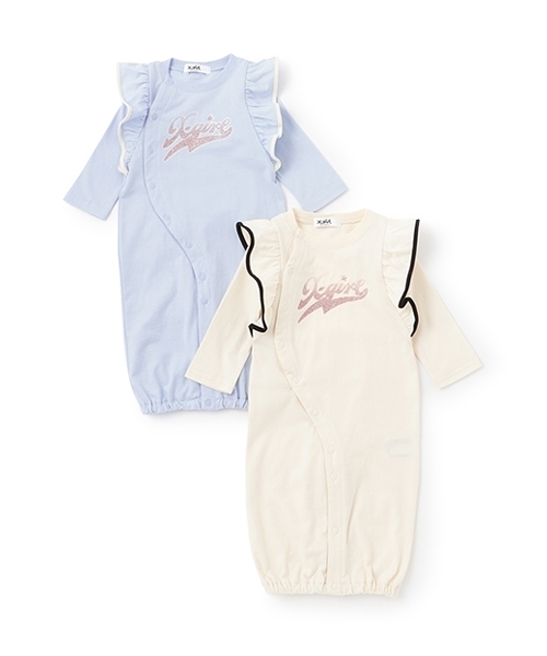 X-girl Stages(エックスガールステージス)の「ラメロゴプリント袖フリル2WAYオール(ロンパース・キッズ・ライトブルー/アイボリー・50-70cm)」の5枚目の写真