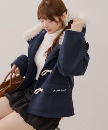 【美品】mando マンド ダッフルコート ロングコート 1 S 黒 フード 毛 美品】mando マンド ダッフルコート ロングコート 1 S 黒 フード