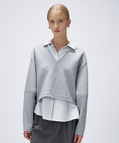 cloenc(クロエンス)の「【セットアップ/マシンウォッシュ】深Vネックダンボールプルオーバー(Tシャツ/カットソー・レディース・オフホワイト/ライトグレー系8/ブラック/チャコール・01/02)」の4枚目の写真