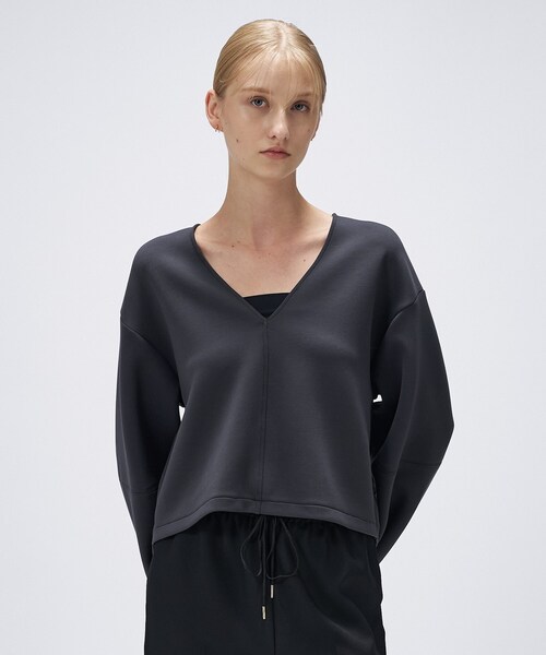 cloenc(クロエンス)の「【セットアップ/マシンウォッシュ】深Vネックダンボールプルオーバー(Tシャツ/カットソー・レディース・オフホワイト/ライトグレー系8/ブラック/チャコール・01/02)」の13枚目の写真