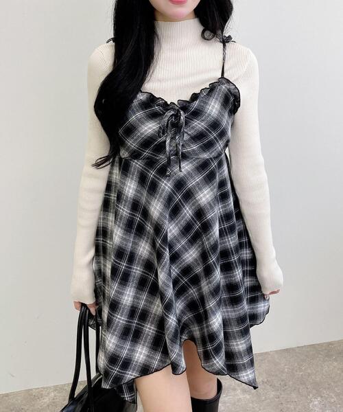 INGNI(イング)の「チェック柄イレヘムチュニックワンピース(ワンピース・レディース・ブラック系/ネイビー系2/ブラウン系その他2・M)」の2枚目の写真