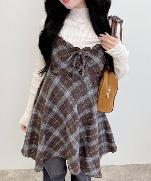 INGNI(イング)の「チェック柄イレヘムチュニックワンピース(ワンピース・レディース・ブラック系/ネイビー系2/ブラウン系その他2・M)」の1枚目の写真