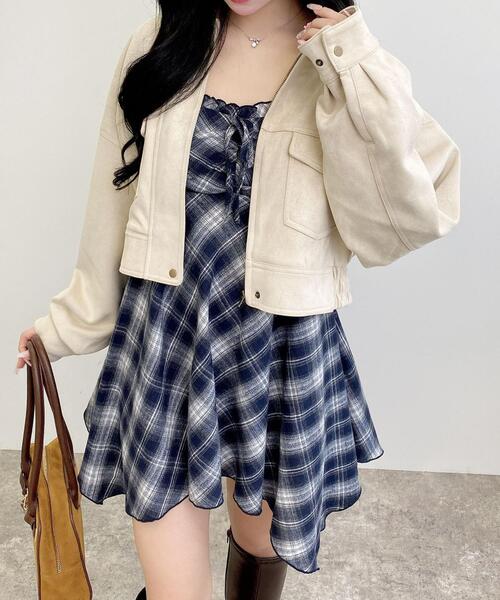 WEB限定】チェック柄イレヘムチュニックワンピース（ワンピース