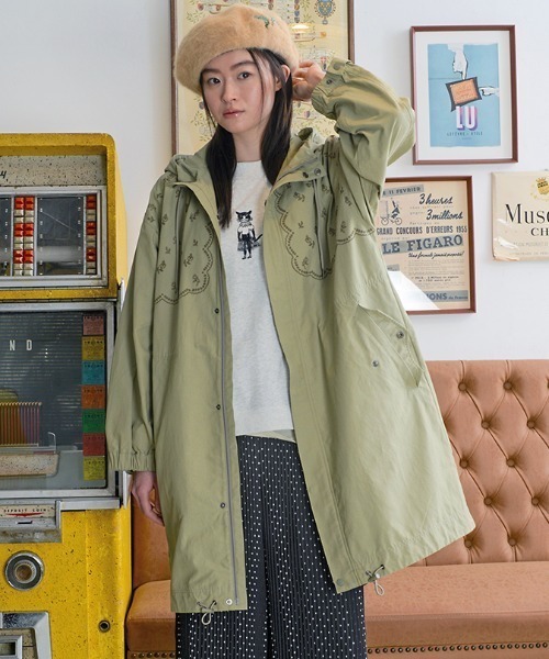 SUPER HAKKA  刺繍モッズコート セール】コットンナイロンツイル スプリンクルフラワー刺繍コート