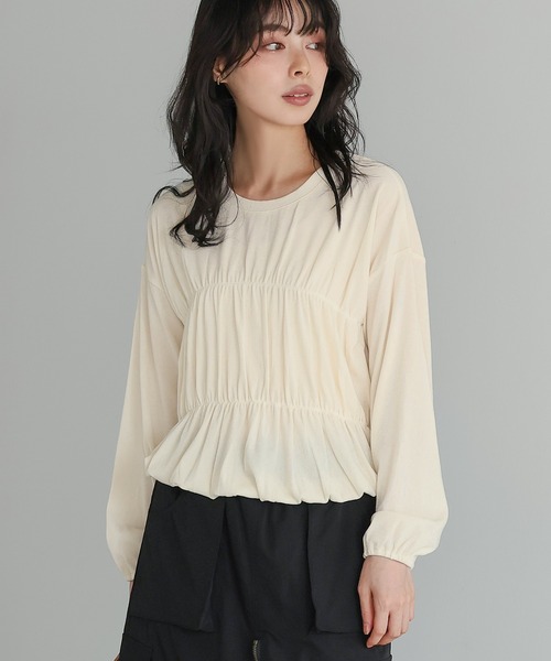 itto...（イット）の「シャーリングトップス（Tシャツ/カットソー・レディース・チャコール/グレイッシュベージュ/アイボリー・M）」の7枚目の写真