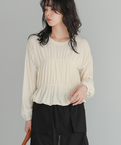 itto...（イット）の「シャーリングトップス（Tシャツ/カットソー・レディース・チャコール/グレイッシュベージュ/アイボリー・M）」の9枚目の写真