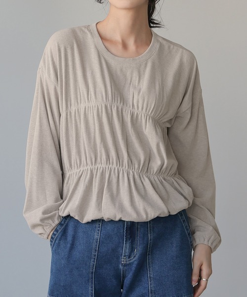 itto...（イット）の「シャーリングトップス（Tシャツ/カットソー・レディース・チャコール/グレイッシュベージュ/アイボリー・M）」の16枚目の写真
