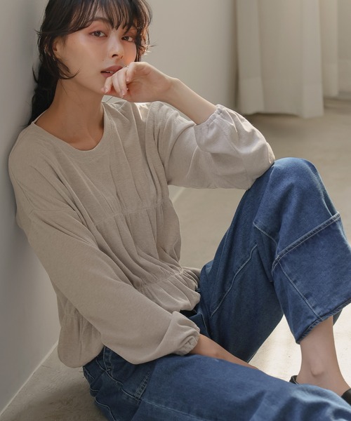 itto...（イット）の「シャーリングトップス（Tシャツ/カットソー・レディース・チャコール/グレイッシュベージュ/アイボリー・M）」の18枚目の写真