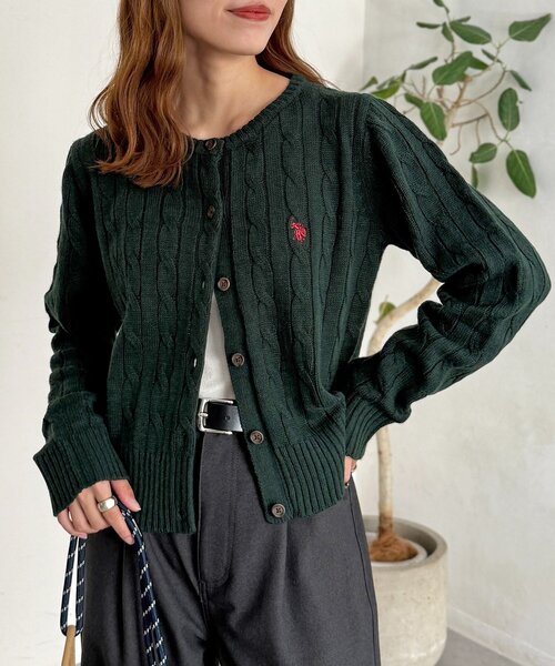 U.S. POLO ASSN.（ユーエスポロアッスン）の「ケーブルカーディガン（カーディガン/ボレロ・レディース・ネイビー/ブラウン/グリーン/レッド/アイボリー・FREE）」の3枚目の写真