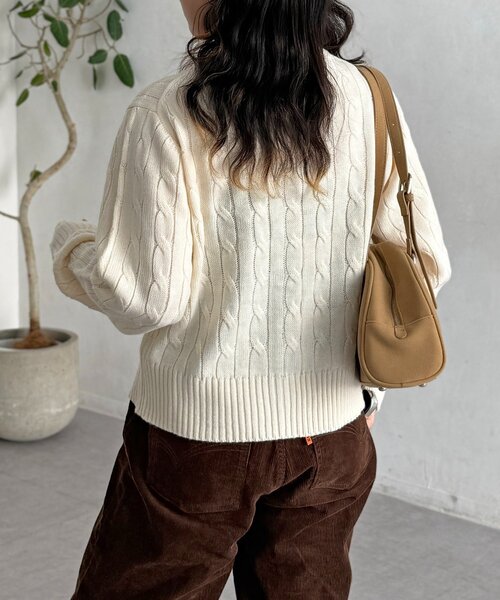 U.S. POLO ASSN.（ユーエスポロアッスン）の「ケーブルカーディガン（カーディガン/ボレロ・レディース・ネイビー/ブラウン/グリーン/レッド/アイボリー・FREE）」の11枚目の写真