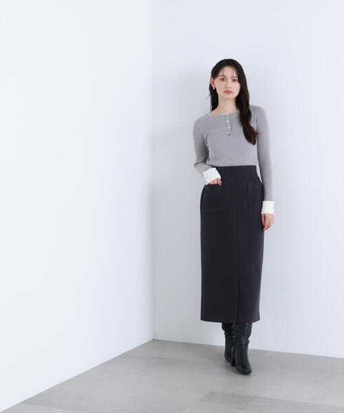 NATURAL BEAUTY BASIC(ナチュラルビューティーベーシック)の「◇圧縮ジャージーシリーズ ナロースカート(スカート・レディース・チャコールグレー/ベージュ/オフホワイト・SMALL/MEDIUM/P/S)」の4枚目の写真