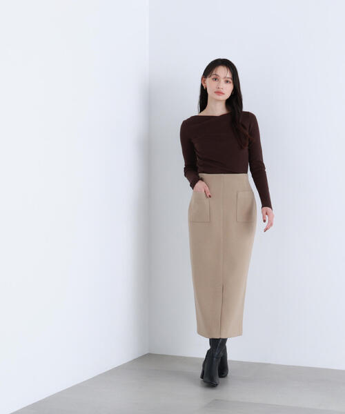 NATURAL BEAUTY BASIC(ナチュラルビューティーベーシック)の「◇圧縮ジャージーシリーズ ナロースカート(スカート・レディース・チャコールグレー/ベージュ/オフホワイト・SMALL/MEDIUM/P/S)」の2枚目の写真