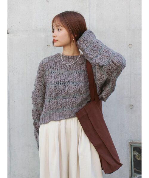 Ungrid(アングリッド)の「透かし編みデザインショートニット(ニット/セーター・レディース・チャコールグレー/ベージュ・FREE)」の15枚目の写真