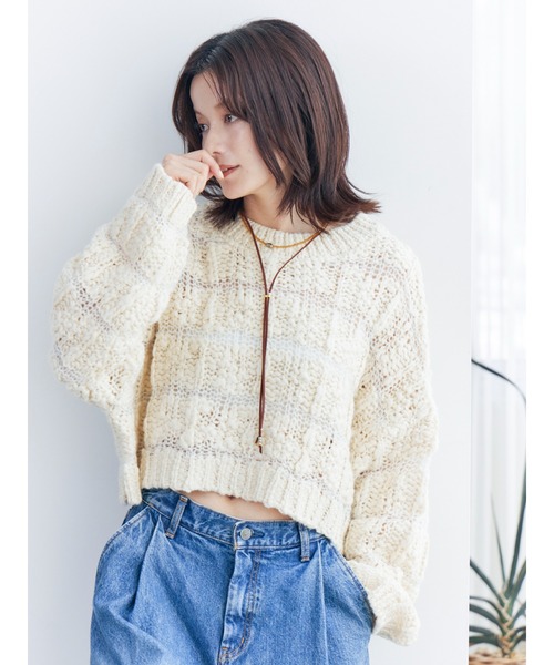 Ungrid(アングリッド)の「透かし編みデザインショートニット(ニット/セーター・レディース・チャコールグレー/ベージュ・FREE)」の17枚目の写真