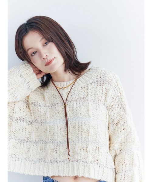 Ungrid(アングリッド)の「透かし編みデザインショートニット(ニット/セーター・レディース・チャコールグレー/ベージュ・FREE)」の18枚目の写真