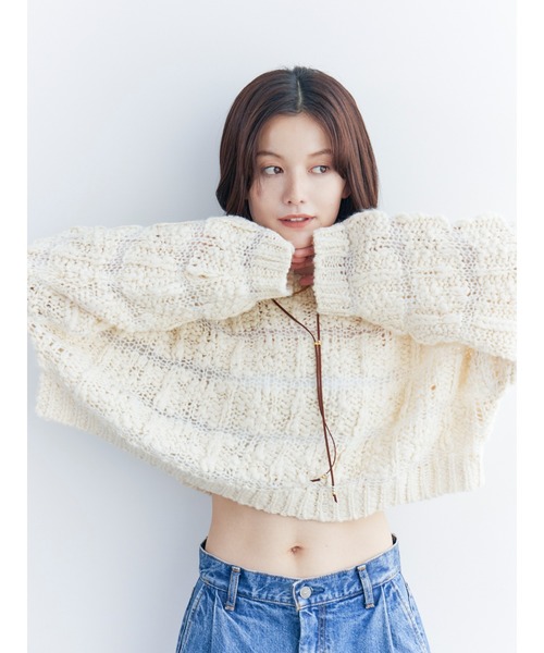 Ungrid(アングリッド)の「透かし編みデザインショートニット(ニット/セーター・レディース・チャコールグレー/ベージュ・FREE)」の19枚目の写真