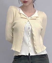 FOLLOWIN | 3color/レイヤード風配色リブカーディガン(カーディガン/ボレロ)