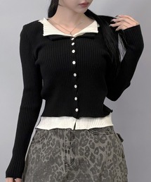 FOLLOWIN（フォロウィン）の「3color レイヤード風配色リブカーディガン（カーディガン/ボレロ）」