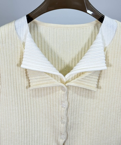 FOLLOWIN(フォロウィン)の「3color/レイヤード風配色リブカーディガン(カーディガン/ボレロ・レディース・ブラック/アイボリー/グレー・FREE)」の7枚目の写真