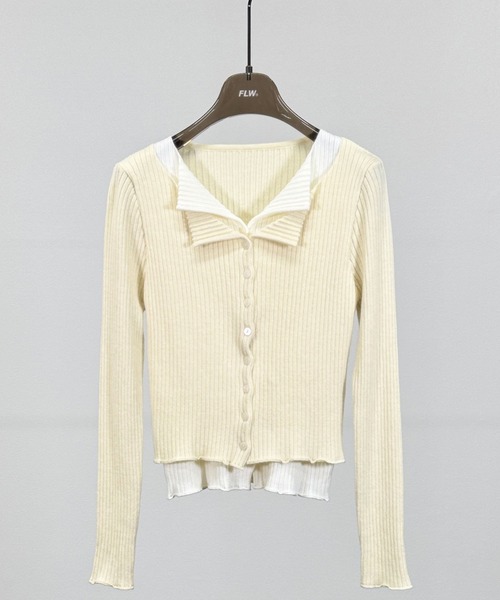 FOLLOWIN(フォロウィン)の「3color/レイヤード風配色リブカーディガン(カーディガン/ボレロ・レディース・ブラック/アイボリー/グレー・FREE)」の5枚目の写真