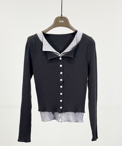 FOLLOWIN(フォロウィン)の「3color/レイヤード風配色リブカーディガン(カーディガン/ボレロ・レディース・ブラック/アイボリー/グレー・FREE)」の10枚目の写真