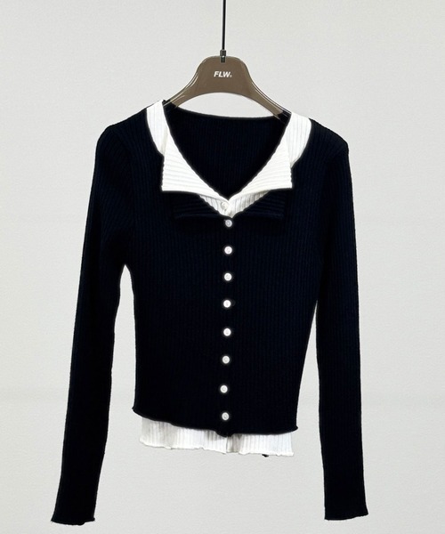 FOLLOWIN(フォロウィン)の「3color/レイヤード風配色リブカーディガン(カーディガン/ボレロ・レディース・ブラック/アイボリー/グレー・FREE)」の9枚目の写真