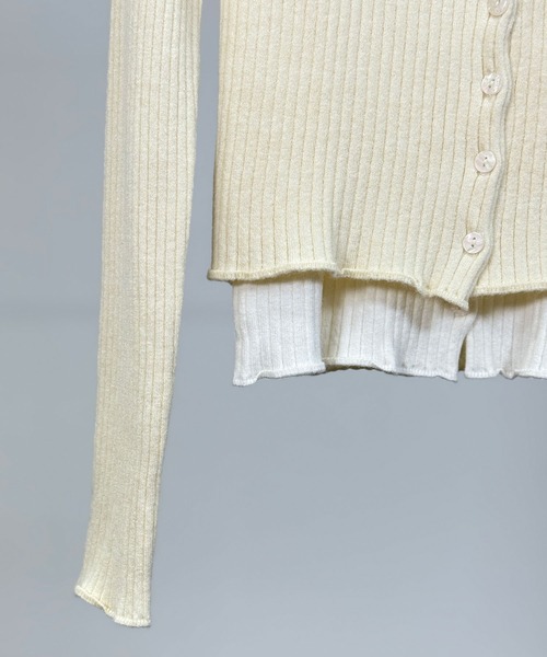 FOLLOWIN(フォロウィン)の「3color/レイヤード風配色リブカーディガン(カーディガン/ボレロ・レディース・ブラック/アイボリー/グレー・FREE)」の8枚目の写真