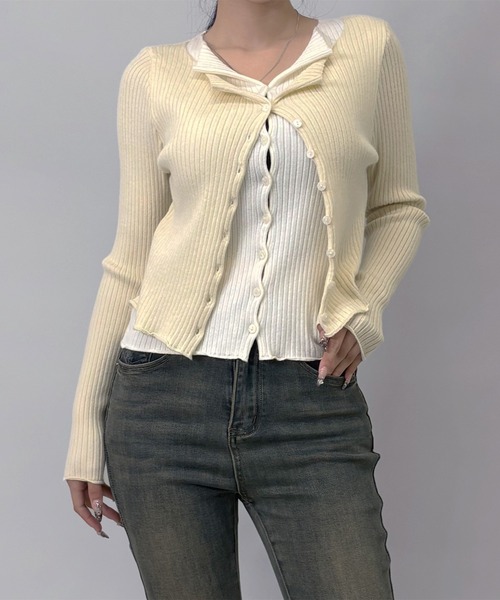 FOLLOWIN(フォロウィン)の「3color/レイヤード風配色リブカーディガン(カーディガン/ボレロ・レディース・ブラック/アイボリー/グレー・FREE)」の17枚目の写真