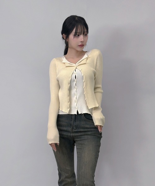 FOLLOWIN(フォロウィン)の「3color/レイヤード風配色リブカーディガン(カーディガン/ボレロ・レディース・ブラック/アイボリー/グレー・FREE)」の19枚目の写真