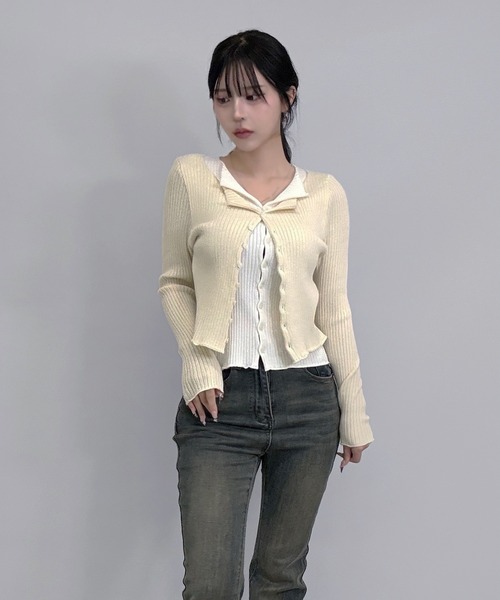 FOLLOWIN(フォロウィン)の「3color/レイヤード風配色リブカーディガン(カーディガン/ボレロ・レディース・ブラック/アイボリー/グレー・FREE)」の18枚目の写真