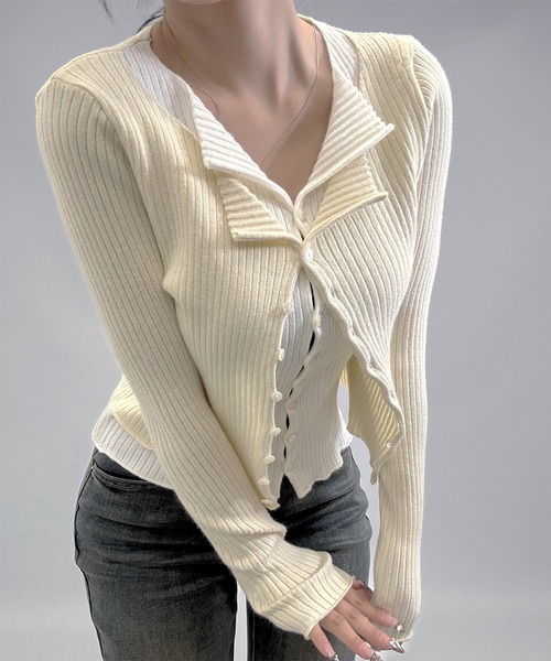 FOLLOWIN(フォロウィン)の「3color/レイヤード風配色リブカーディガン(カーディガン/ボレロ・レディース・ブラック/アイボリー/グレー・FREE)」の20枚目の写真