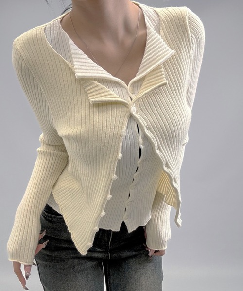 FOLLOWIN(フォロウィン)の「3color/レイヤード風配色リブカーディガン(カーディガン/ボレロ・レディース・ブラック/アイボリー/グレー・FREE)」の21枚目の写真