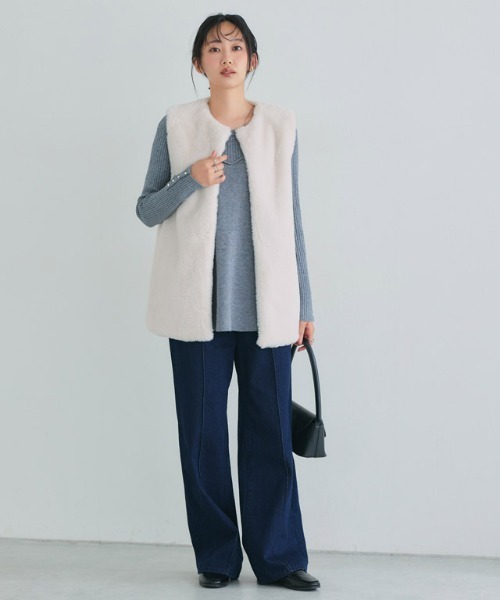 Pierrot（ピエロ）の「フェイクファージレ（ベスト・レディース・モカ/アイボリー・M）」の10枚目の写真