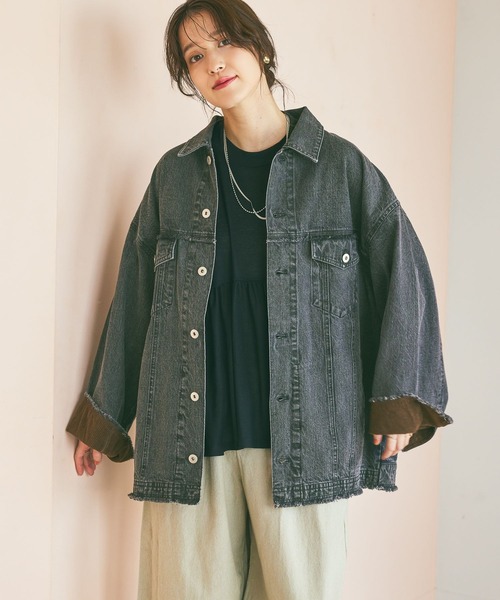 studio CLIP（スタディオクリップ）の「ルーズデニムジャケット（デニムジャケット・レディース・ブルー/ブラック・FREE）」の4枚目の写真