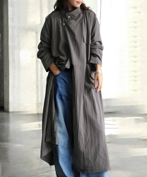 antiqua(アンティカ)の「トレンチトッパーコート(トレンチコート・レディース・グレイッシュベージュ/ダークグレー/アッシュグレー・ONESIZE)」の4枚目の写真