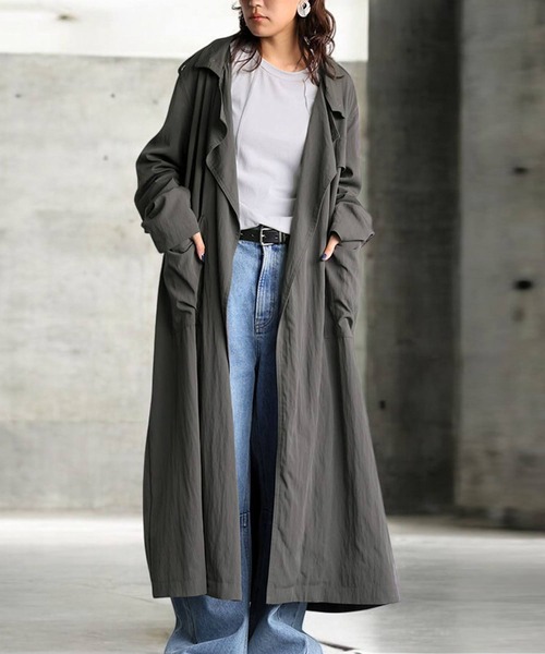 antiqua(アンティカ)の「トレンチトッパーコート(トレンチコート・レディース・グレイッシュベージュ/ダークグレー/アッシュグレー・ONESIZE)」の5枚目の写真