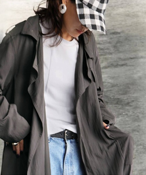 antiqua(アンティカ)の「トレンチトッパーコート(トレンチコート・レディース・グレイッシュベージュ/ダークグレー/アッシュグレー・ONESIZE)」の7枚目の写真