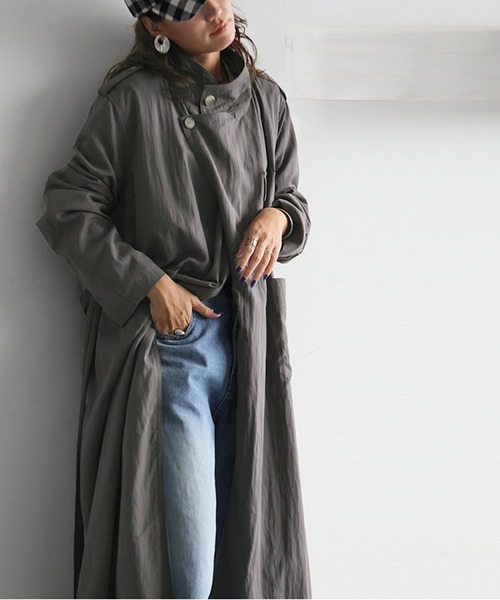 antiqua(アンティカ)の「トレンチトッパーコート(トレンチコート・レディース・グレイッシュベージュ/ダークグレー/アッシュグレー・ONESIZE)」の9枚目の写真