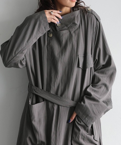 antiqua(アンティカ)の「トレンチトッパーコート(トレンチコート・レディース・グレイッシュベージュ/ダークグレー/アッシュグレー・ONESIZE)」の10枚目の写真