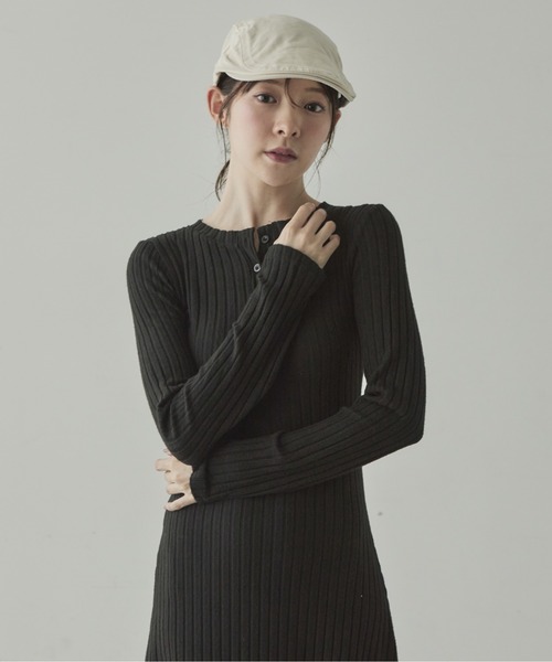VIVID LADY(ビビッドレディー)の「ヘンリーネックリブニットワンピース(ワンピース・レディース・チャコールグレー/ブラック・FREE)」の13枚目の写真