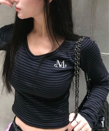 A'GEM/9 × .kom 『MUCENT/ムーセント』 EMMA V-NECK STRIPE LONG SLEEVE T/Vネックボーダー長袖カットソー