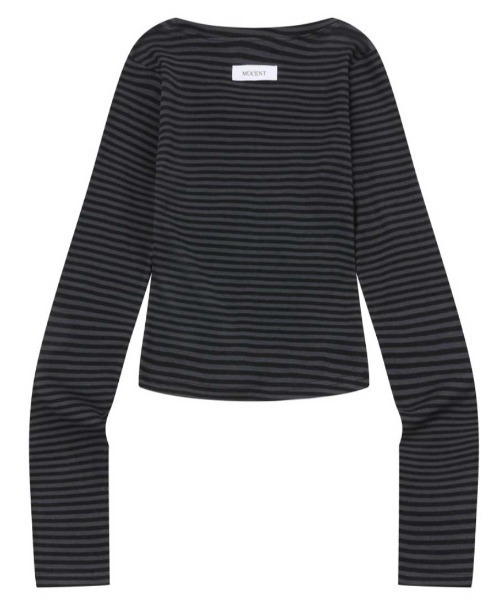 MUCENT（ムセント）の「A'GEM/9 × .kom 『MUCENT/ムーセント』 EMMA V-NECK STRIPE LONG SLEEVE T/Vネックボーダー長袖カットソー（Tシャツ/カットソー・レディース・チャコールグレー/ホワイト×ブラック・FREE）」の10枚目の写真