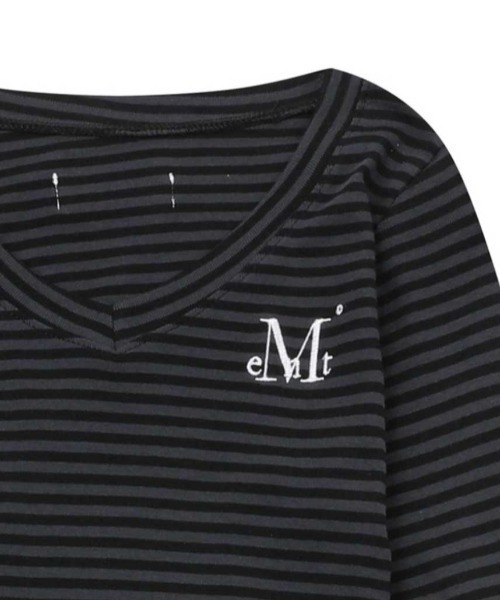 MUCENT（ムセント）の「A'GEM/9 × .kom 『MUCENT/ムーセント』 EMMA V-NECK STRIPE LONG SLEEVE T/Vネックボーダー長袖カットソー（Tシャツ/カットソー・レディース・チャコールグレー/ホワイト×ブラック・FREE）」の11枚目の写真