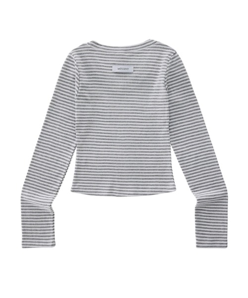 MUCENT（ムセント）の「A'GEM/9 × .kom 『MUCENT/ムーセント』 EMMA V-NECK STRIPE LONG SLEEVE T/Vネックボーダー長袖カットソー（Tシャツ/カットソー・レディース・チャコールグレー/ホワイト×ブラック・FREE）」の3枚目の写真